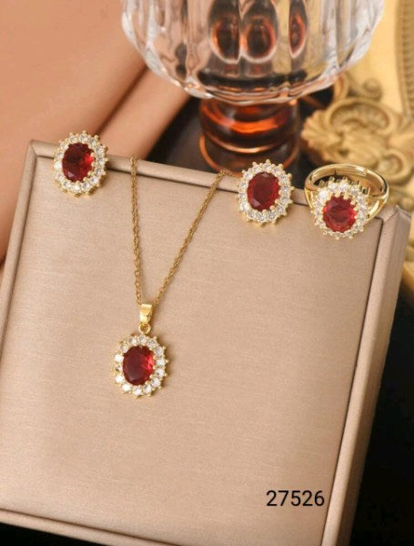 Collar, anillo y Zarcillos Acero Inoxidable 27526